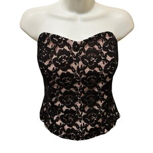 VTG Y2K Black Floral Lacey Bustier Sz M/38 Back Zip Lined W/Boning Strapless